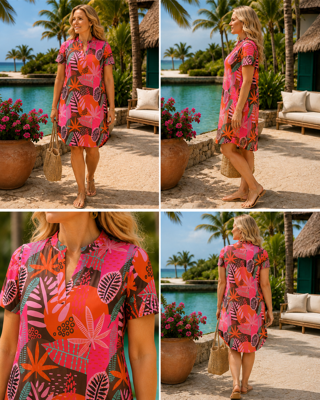 Angelle Pink Palms Flow&Go Midi Dress