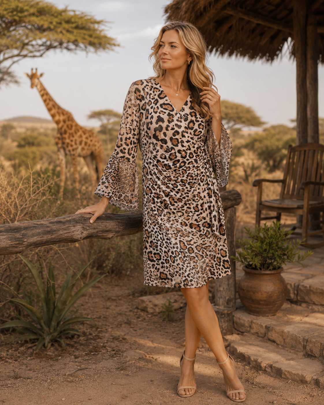 TroisKa Panter Light Brown Wrap Dress