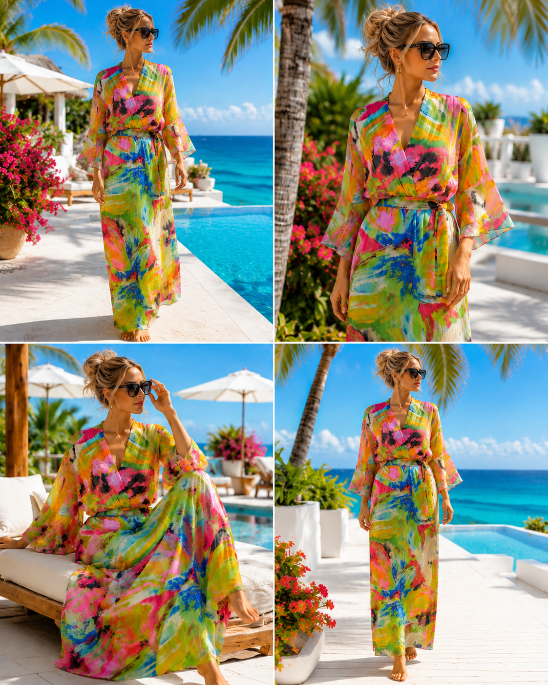 TroisKa Neon Bloom Waist Bow Dress