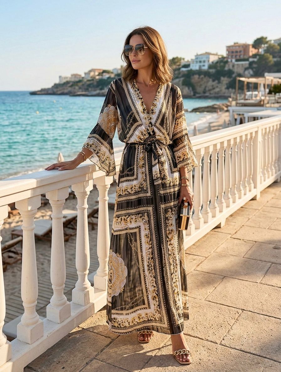 TroisKa Amalfi Noir Waist Bow Maxi Dress