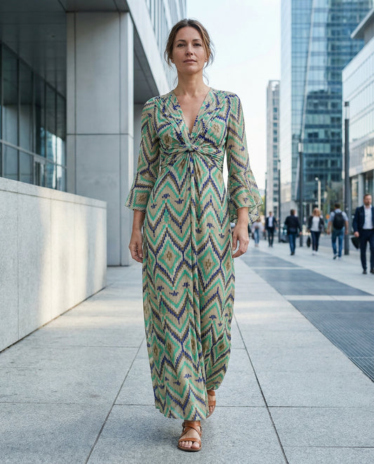 Troiska Wave Mosaic Twist Maxi Dress