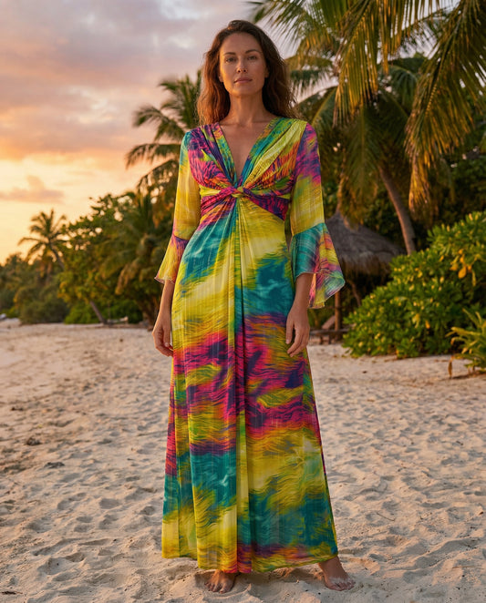 TroisKa Rainbow Waves Maxi Wrap Dress