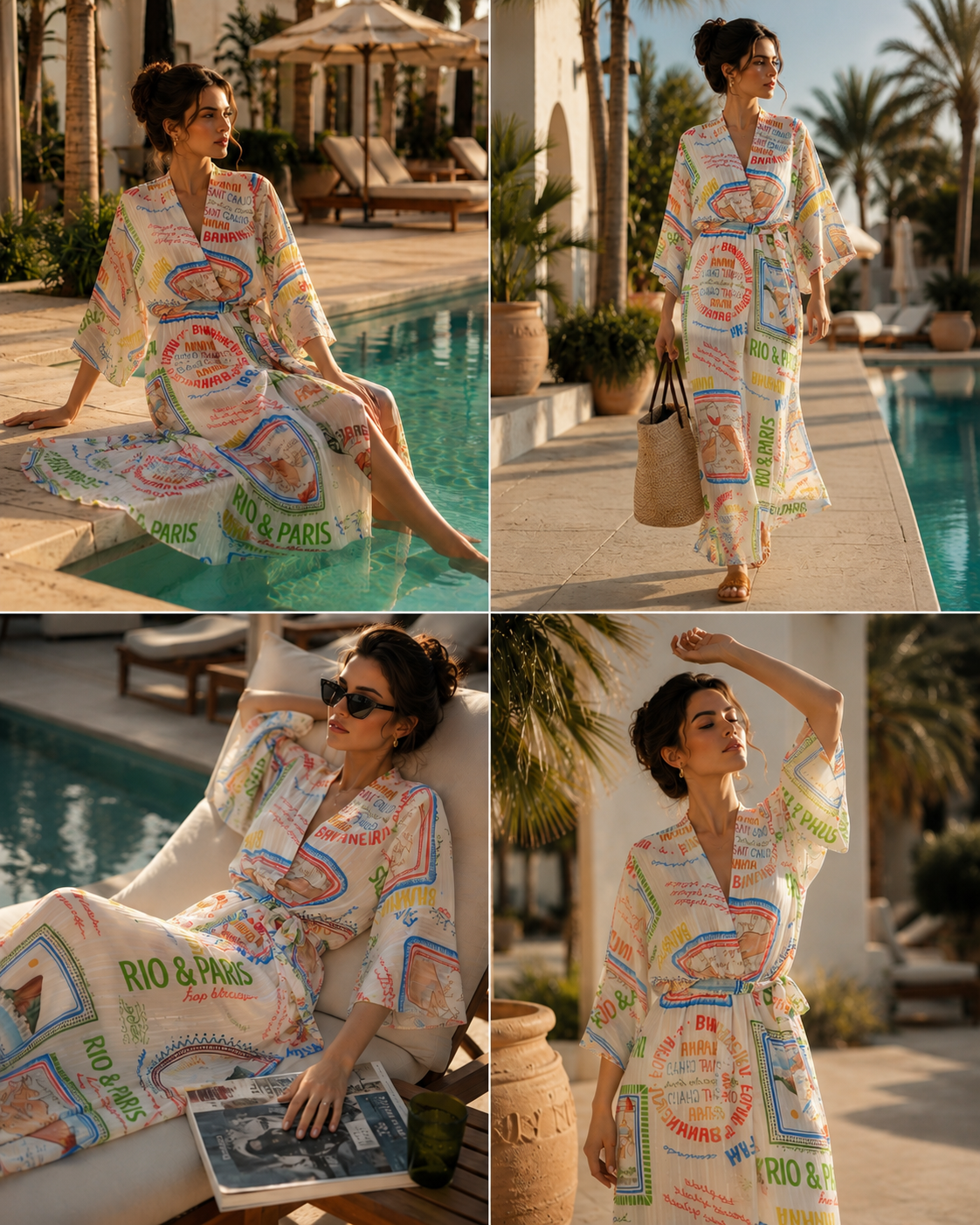 TroisKa Postcard Waist Bow Dress