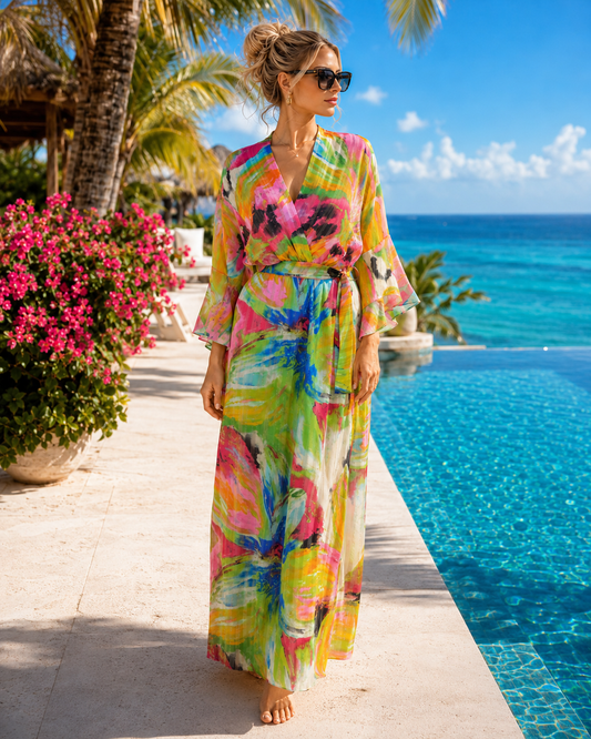 TroisKa Neon Bloom Waist Bow Dress