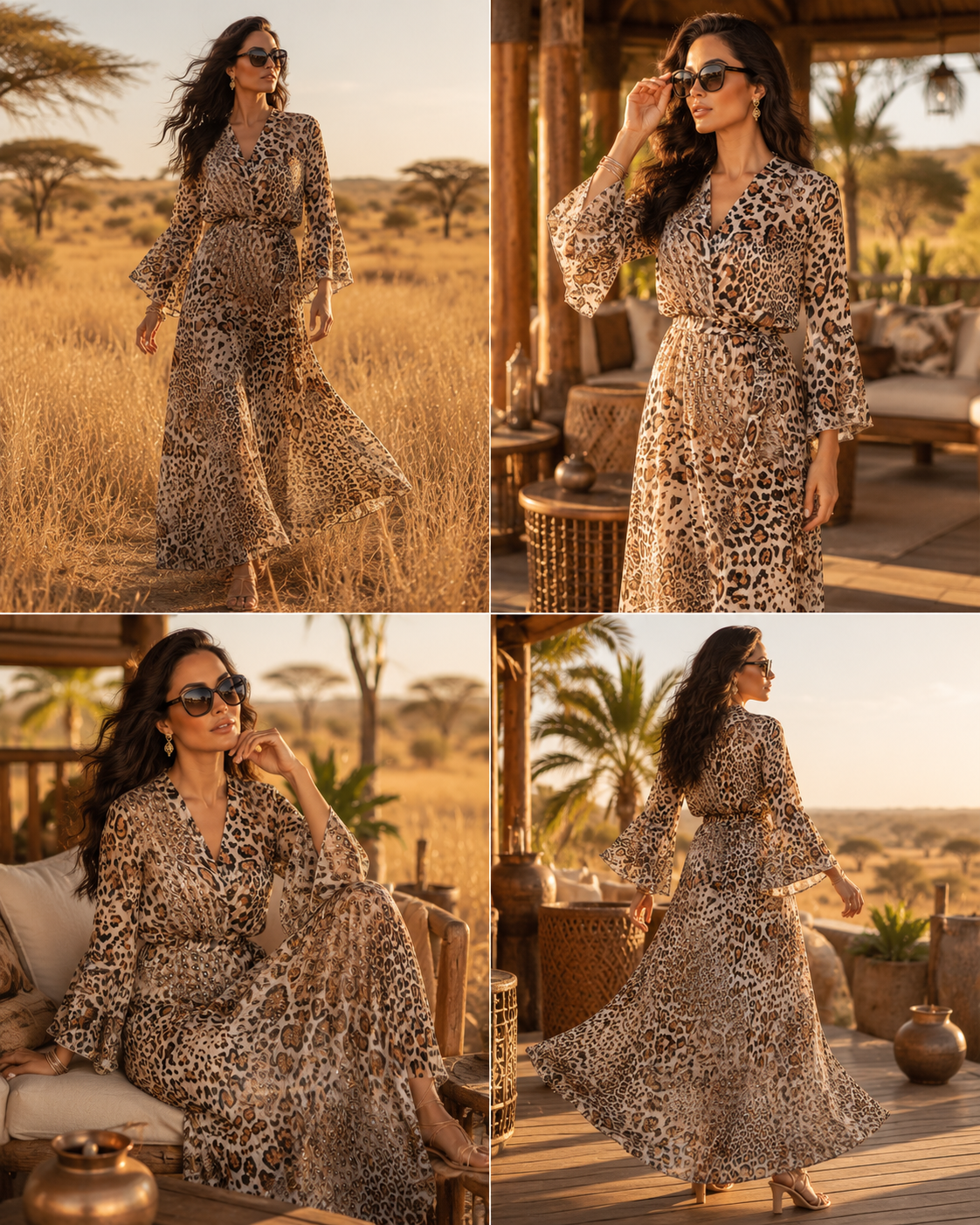 TroisKa Desert Leopard Waist Bow Dress
