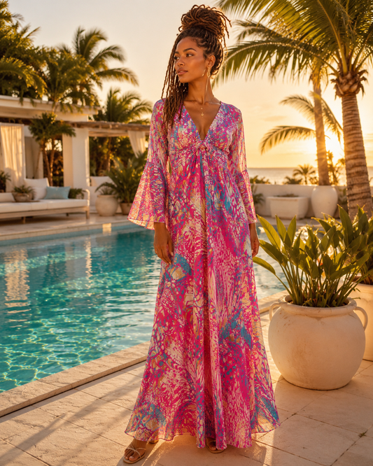 TroisKa Pink Papilion Maxi Twist Dress