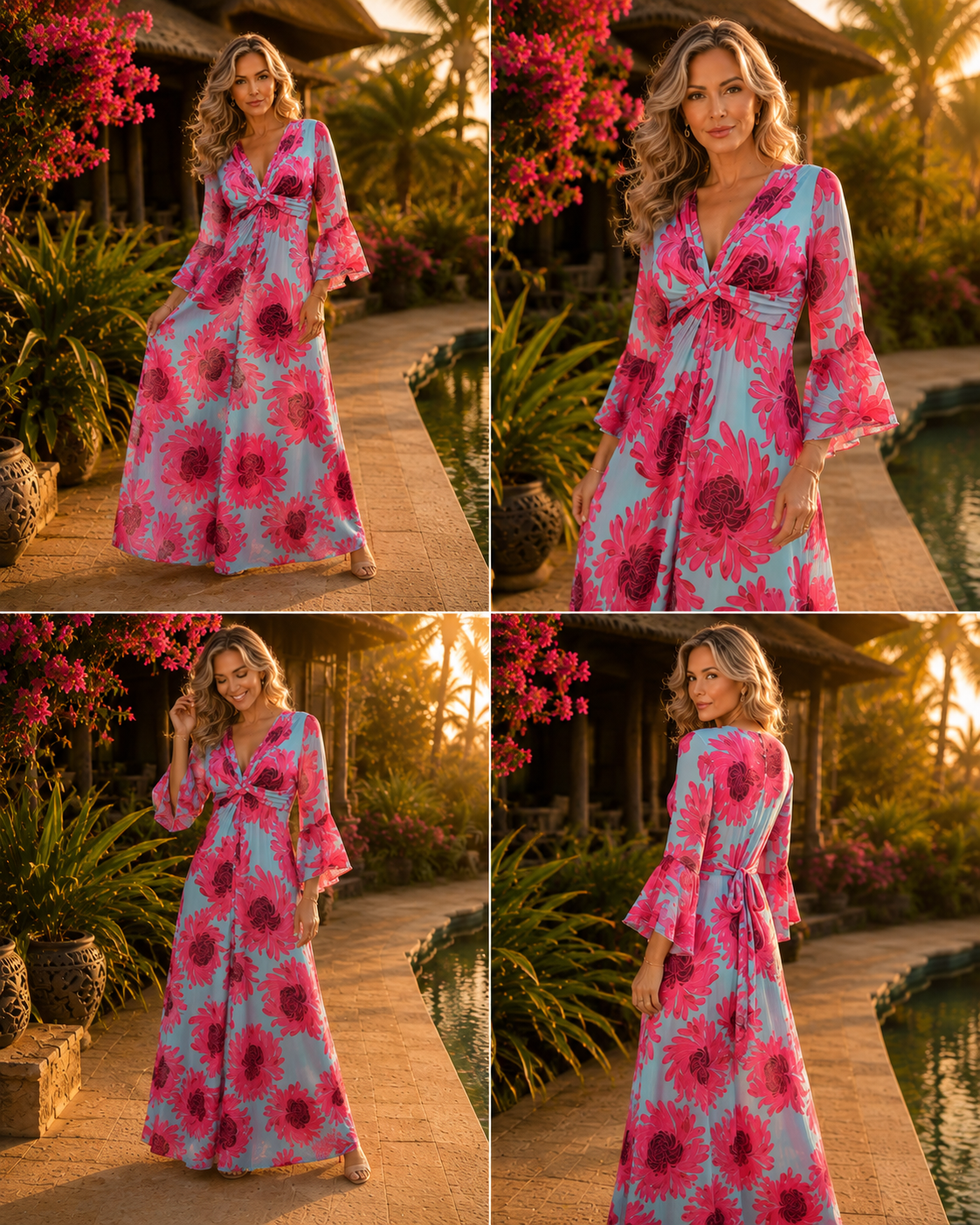 TroisKa Pink Oasis Maxi Twist Dress