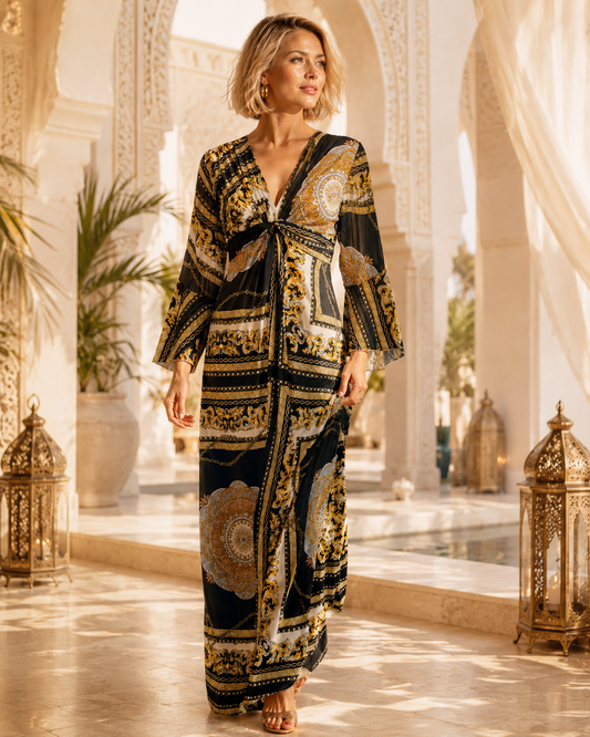 TroisKa Golden Mirage Maxi Twist Dress
