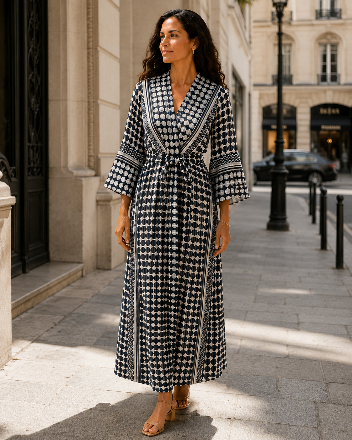 TroisKa Black Dots Waist Bow Maxi Dress