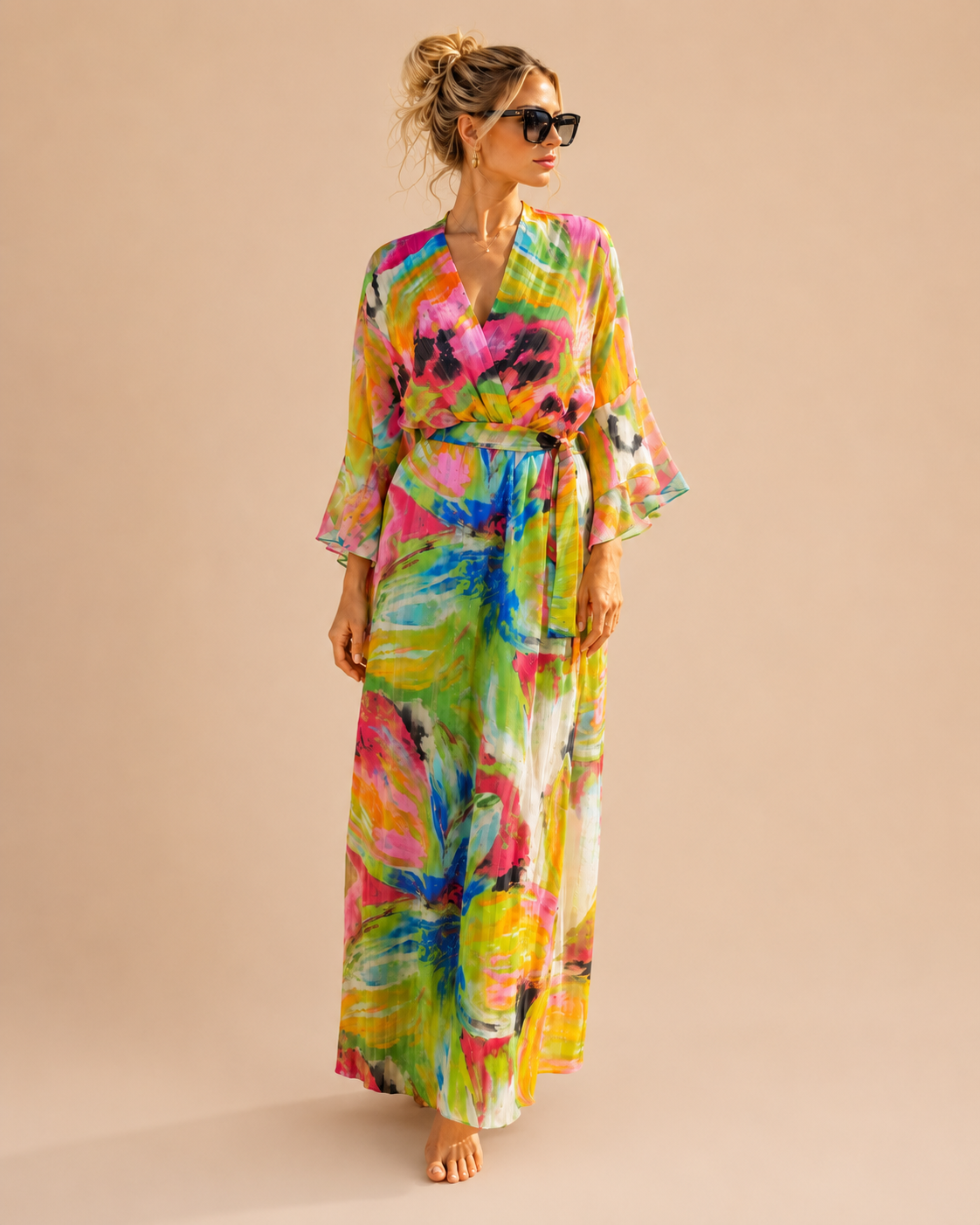 TroisKa Neon Bloom Waist Bow Dress