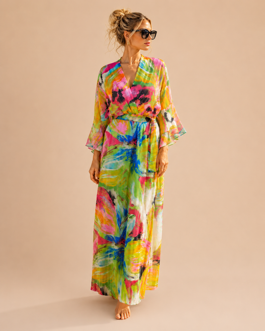 TroisKa Neon Bloom Waist Bow Dress