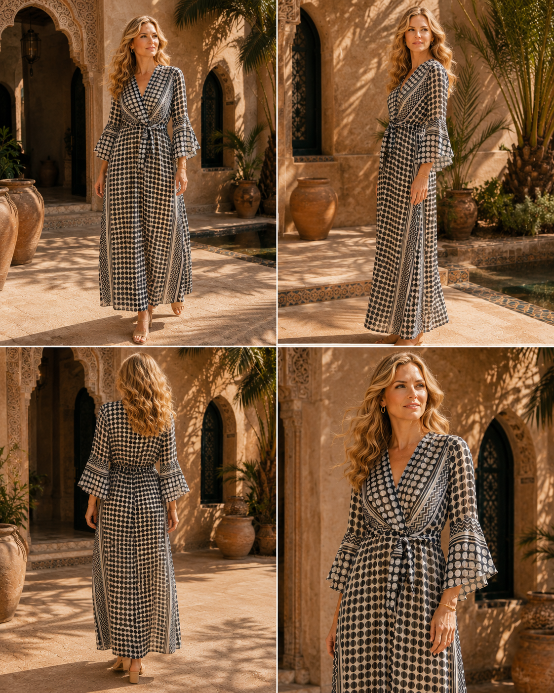 TroisKa Black Dots Waist Bow Maxi Dress