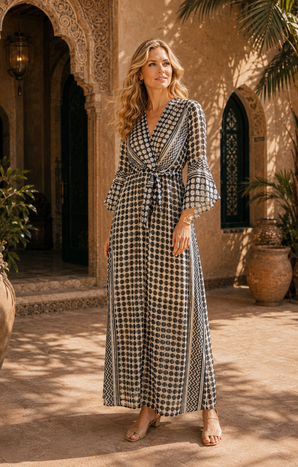 TroisKa Black Dots Waist Bow Maxi Dress