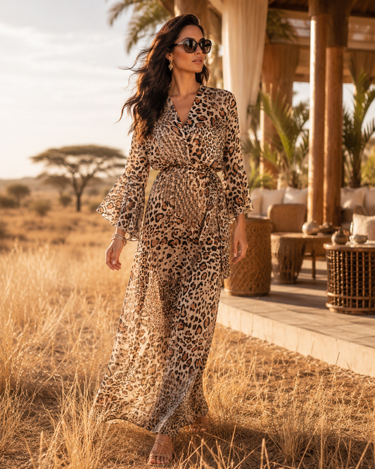 TroisKa Desert Leopard Waist Bow Dress