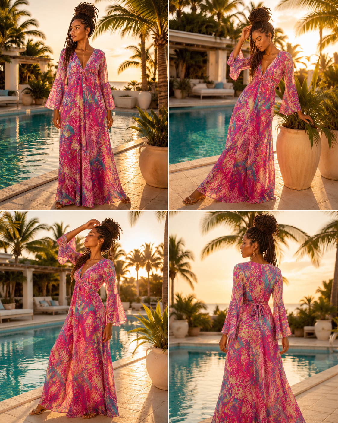 TroisKa Pink Papilion Maxi Twist Dress