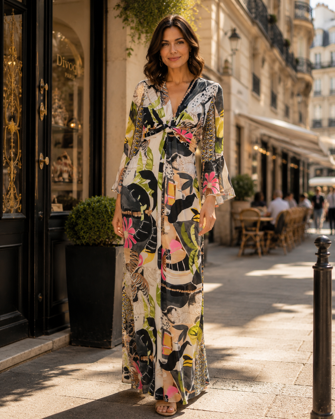 TroisKa Azure Palms Maxi Twist Dress