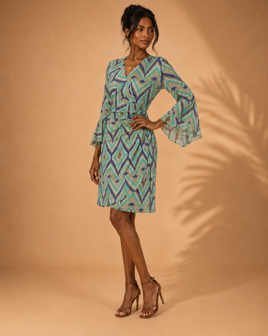 TroisKa Aqua Mosaic Wrap Dress