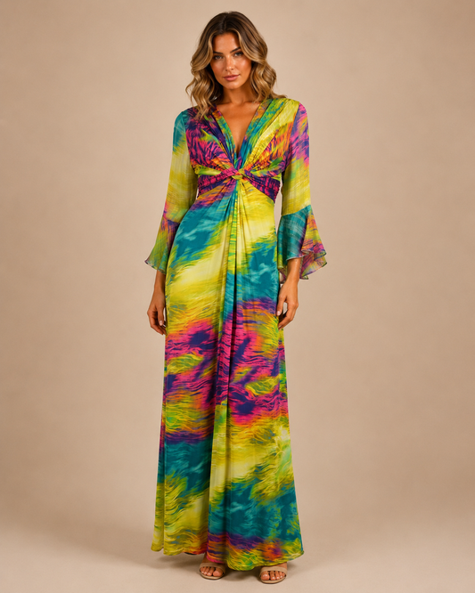 TroisKa Rainbow Waves Maxi Wrap Dress