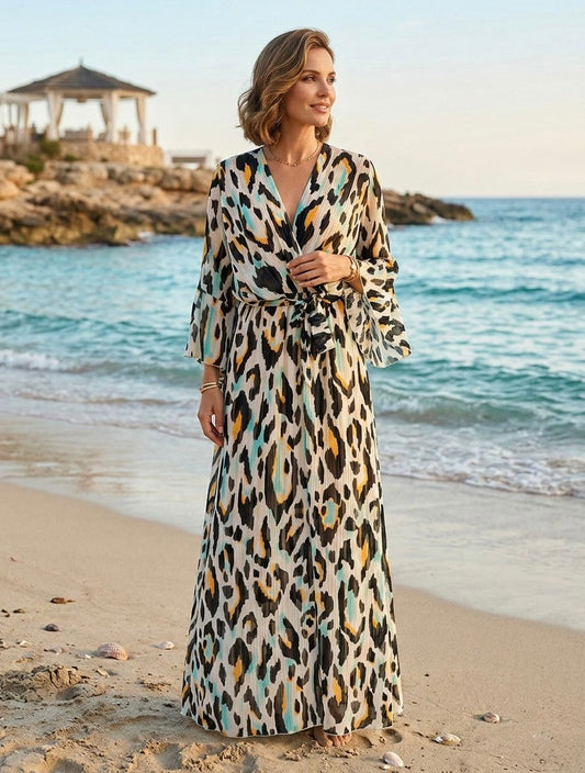 TroisKa Leopard Waist Bow Maxi Dress