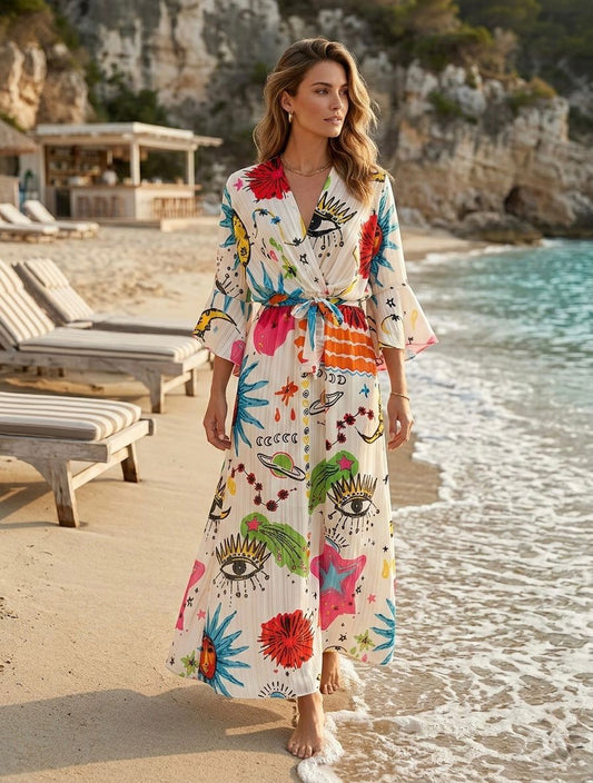 TroisKa Color Splash Waist Bow Maxi Dress