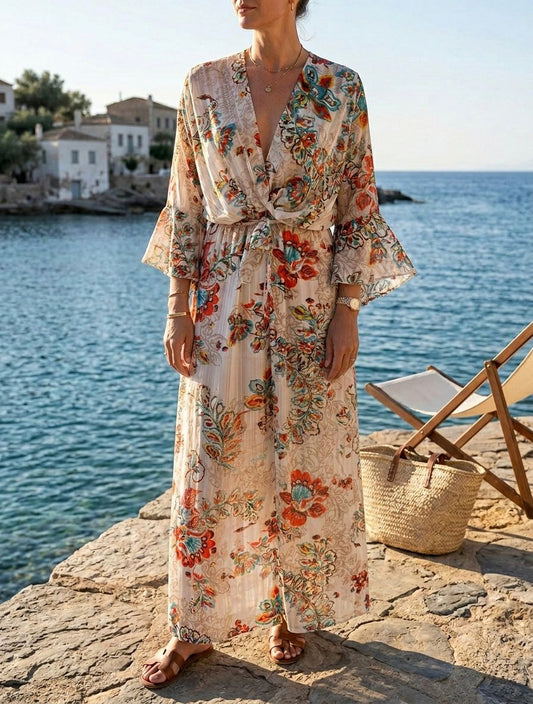 TroisKa Mallorca Garden Waist Bow Maxi Dress