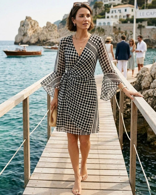 TroisKa Dot Noir Wrap Dress