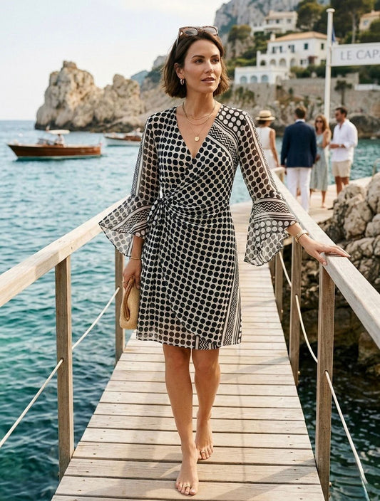 TroisKa Dot Noir Wrap Dress