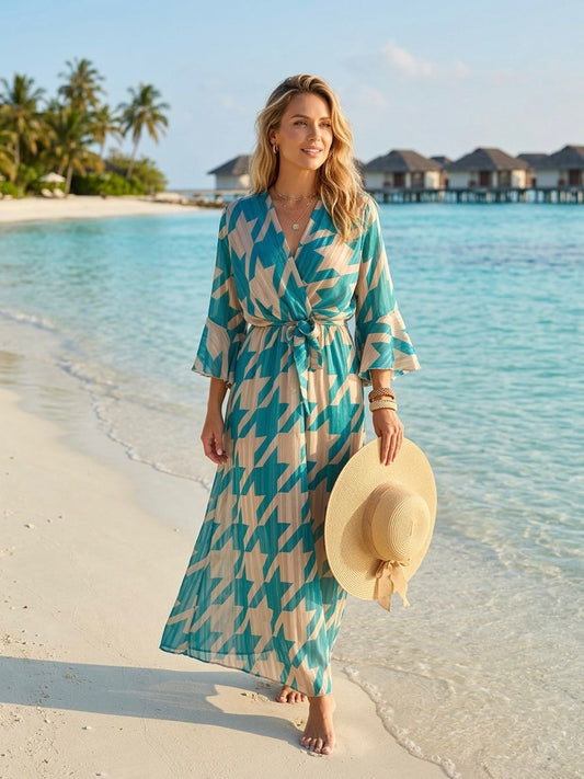 TroisKa Aqua Star Waist Bow Maxi Dress