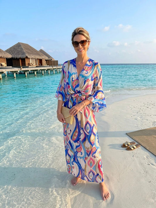 TroisKa Bali Ocean Waist Bow Maxi Dress