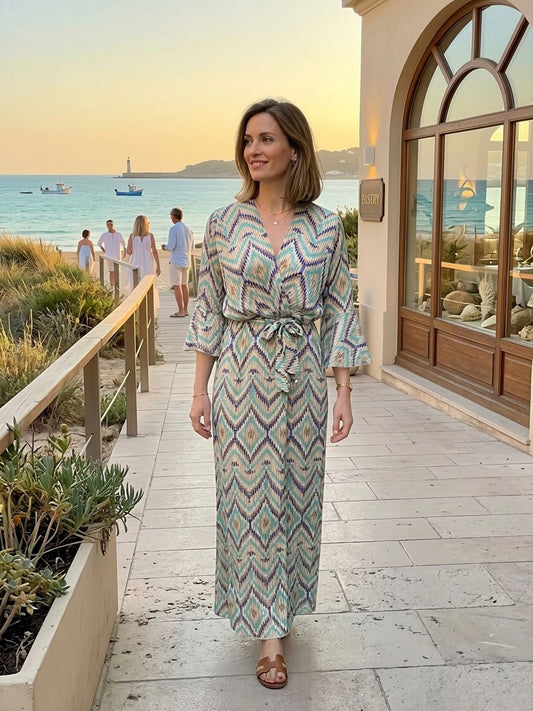 TroisKa Santorini Breeze Waist Bow Maxi Dress