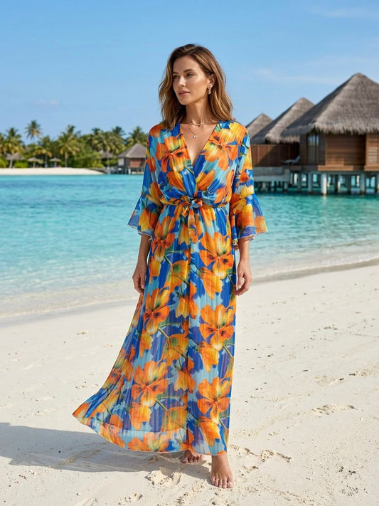 TroisKa Flower Waist Bow Maxi Dress