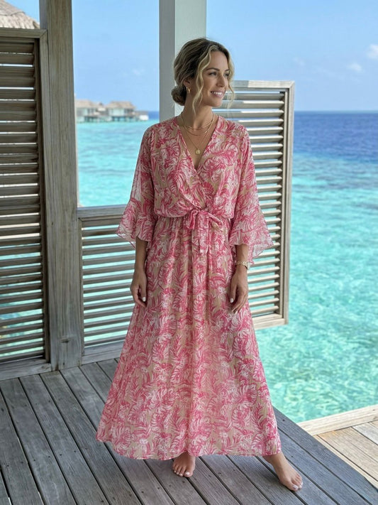 TroisKa Pink Blush Waist Bow Maxi Dress