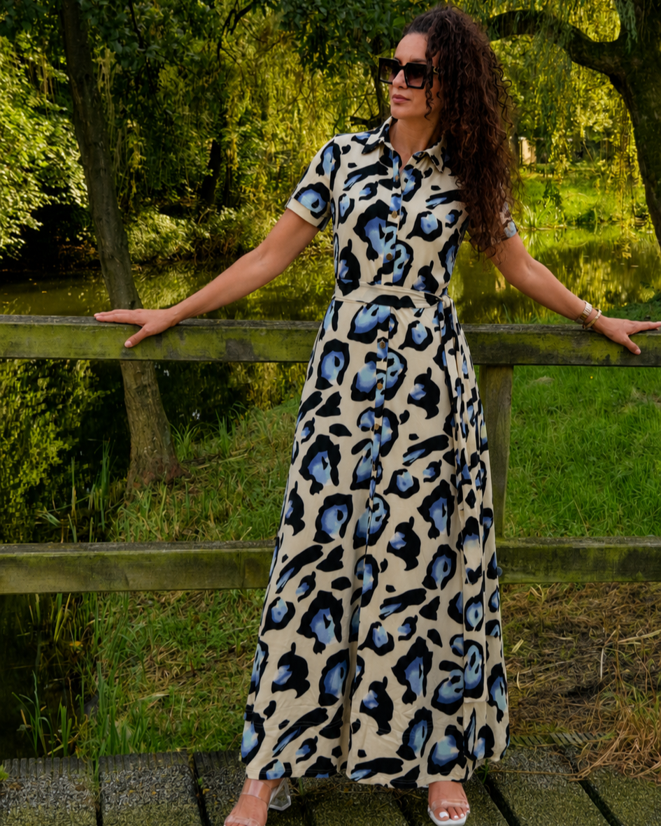 By Swan Capri Blue Botton Dress